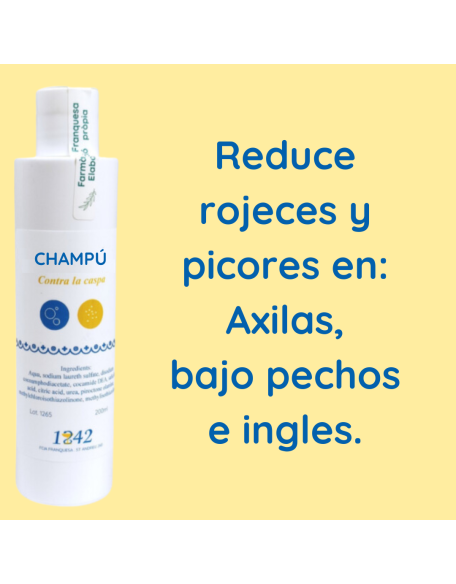 Champú contra la caspa 1842 reduce rojeces y picores en axilas, bajo pechos e ingles