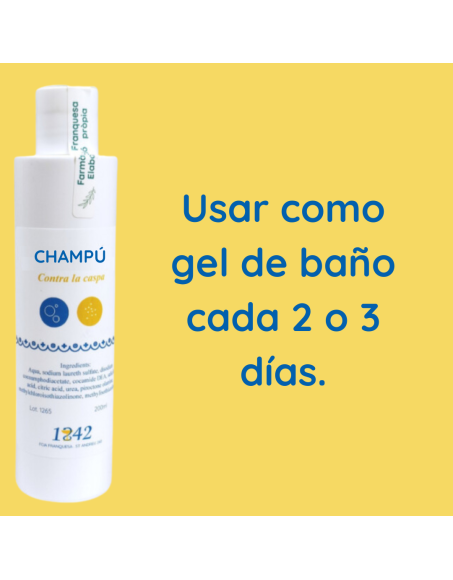 Usar el champú cotra la caspa 1842 como gel de baño cada 2 o 3 días