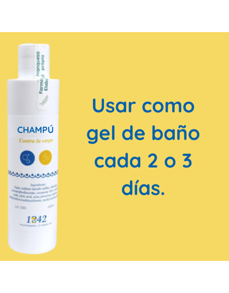 Usar el champú cotra la caspa 1842 como gel de baño cada 2 o 3 días